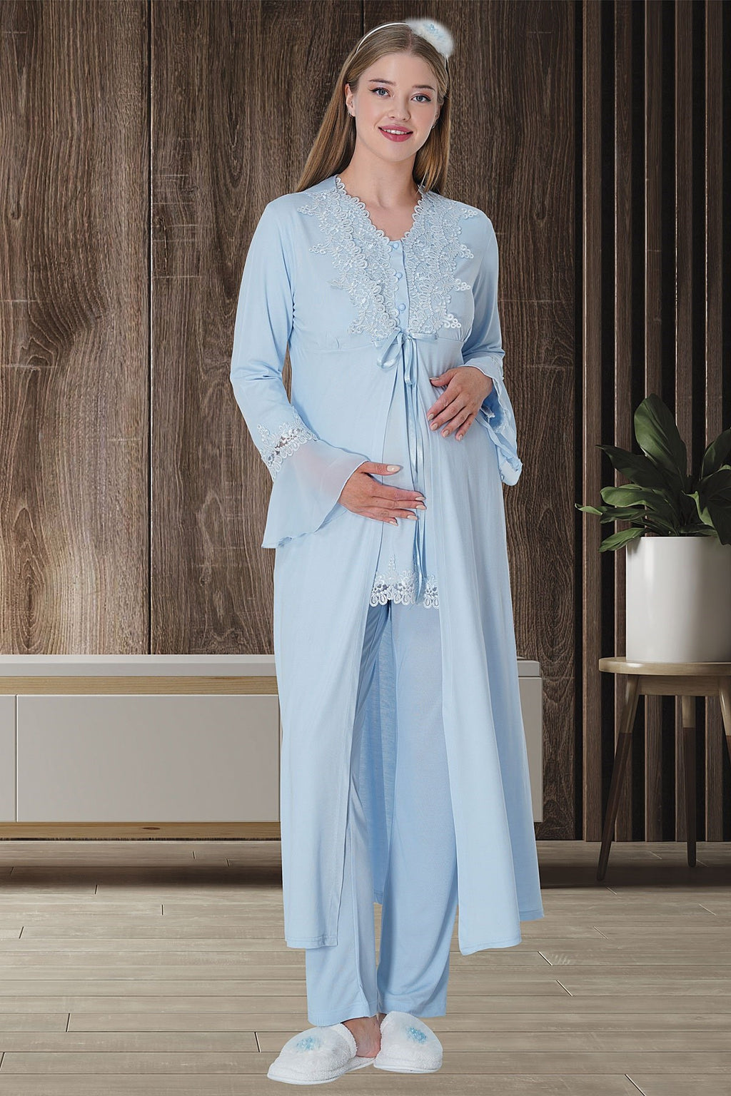 Shopymommy 18441 Lace 3-Pieces Maternity & Nursing Pajamas With Robe C