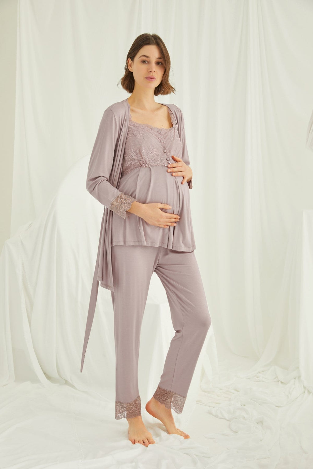 Maternity Nightdress with lace Robe - Mod: 340