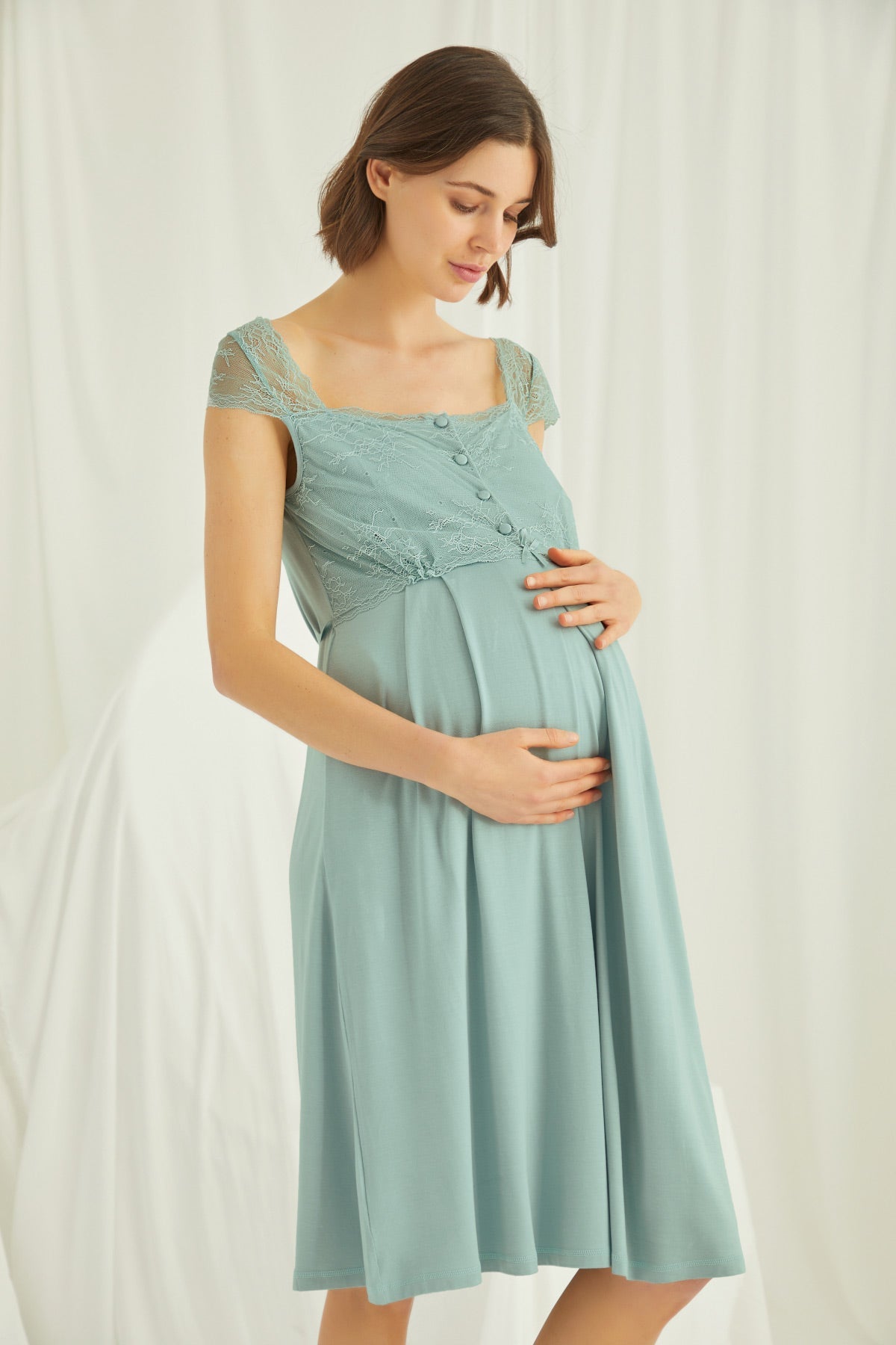 Shopymommy 18428 Lace Strappy Maternity & Nursing Nightgown With Robe