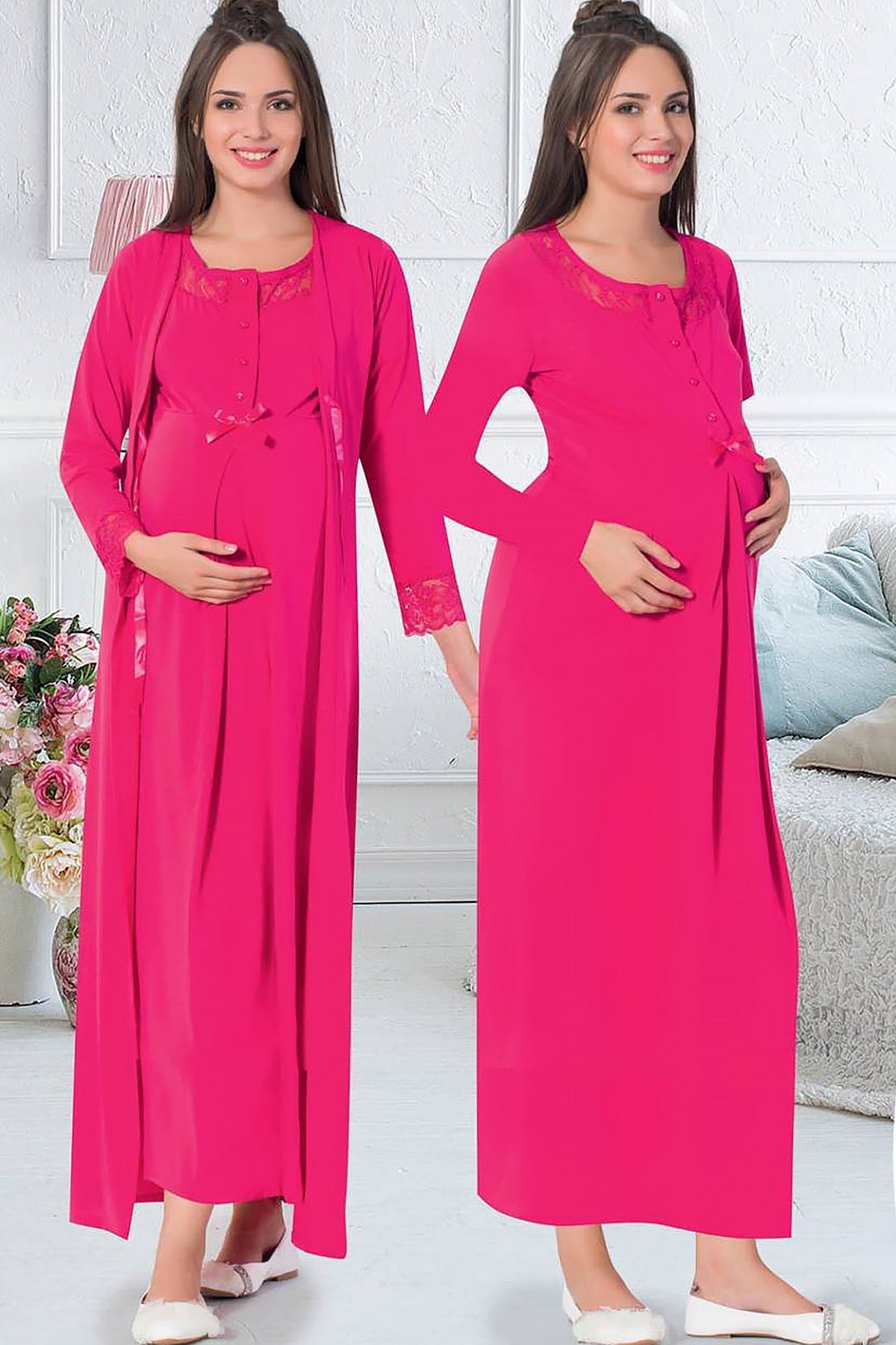 Shopymommy 26826 Maternity & Nursing Nightgown With Robe