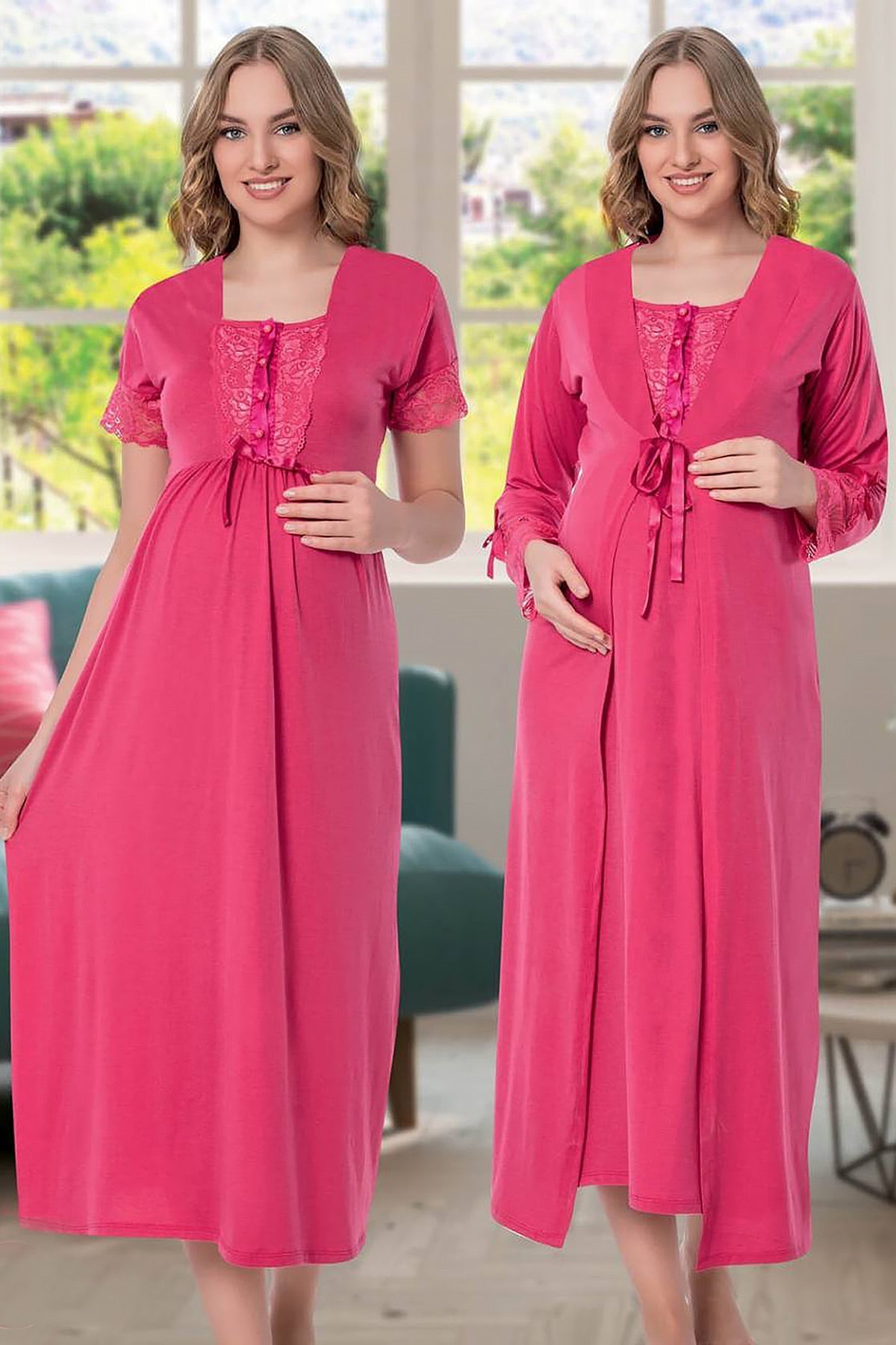 Shopymommy 36389 Maternity & Nursing Nightgown With Robe