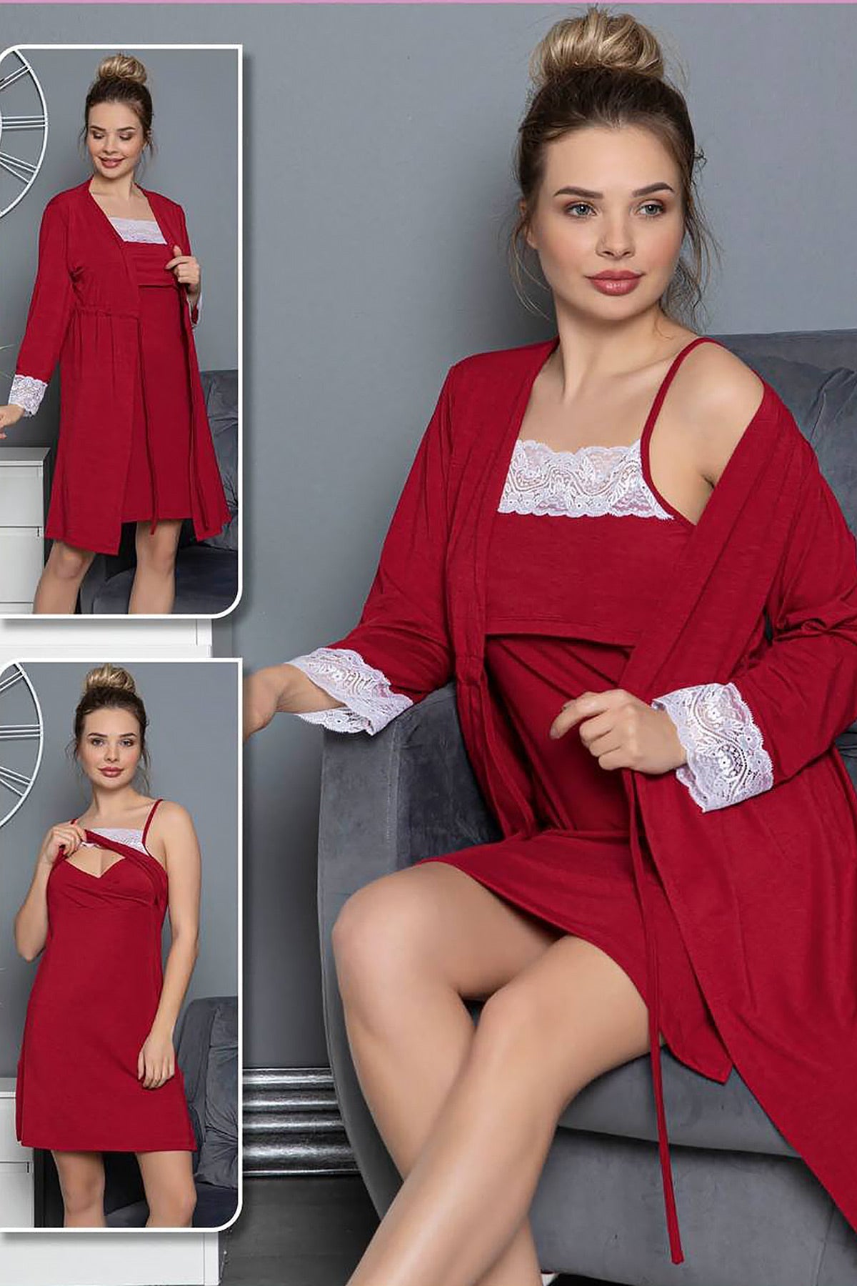 Shopymommy 46266 Maternity & Nursing Nightgown With Robe