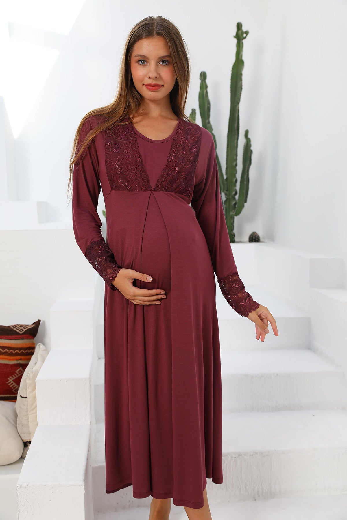 Shopymommy 702102 Silence Welsoft Lace Embroidered 4 Pieces Maternity & Nursing Set Plum