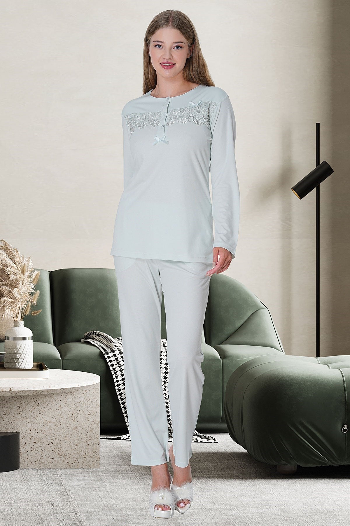 Shopymommy 5734 Laced Maternity & Nursing Pajamas Blue