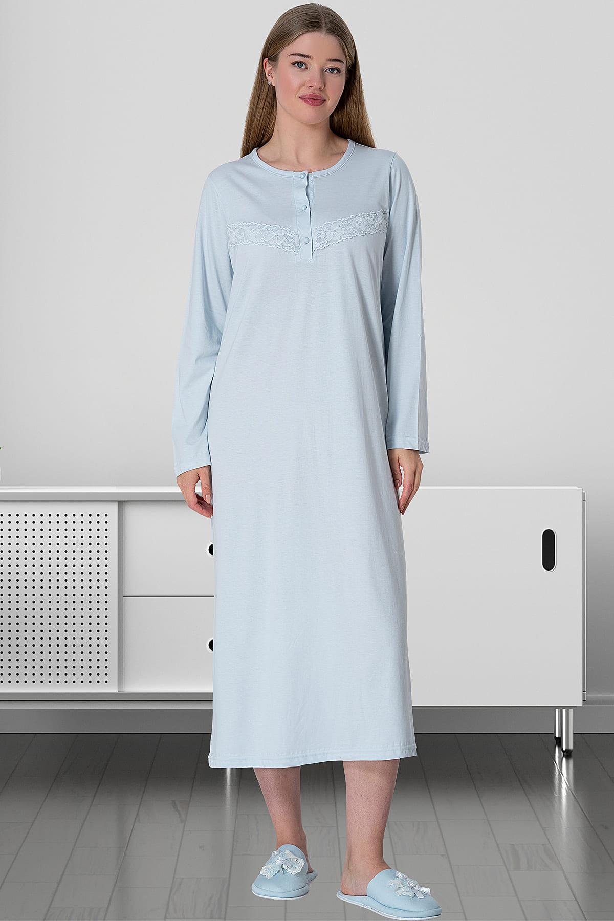 Shopymommy 5824 Guipure Plus Size Maternity & Nursing Nightgown Blue