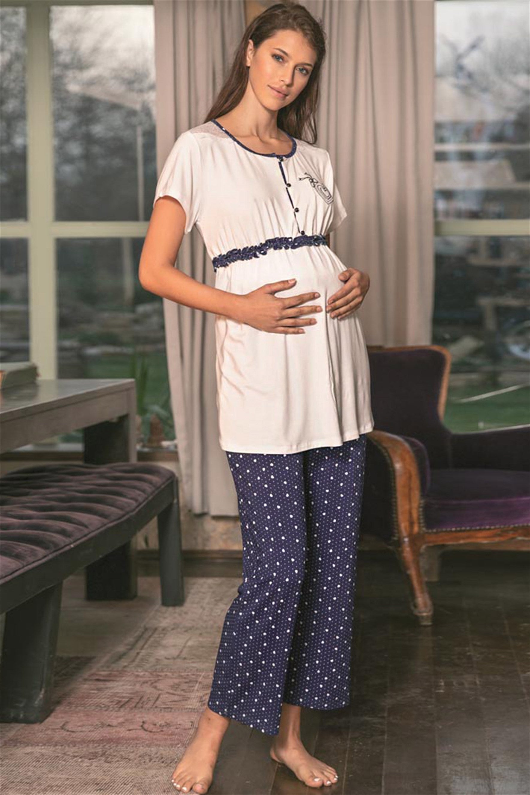 Shopymommy 9661 Polka Dot Maternity & Nursing Pajamas