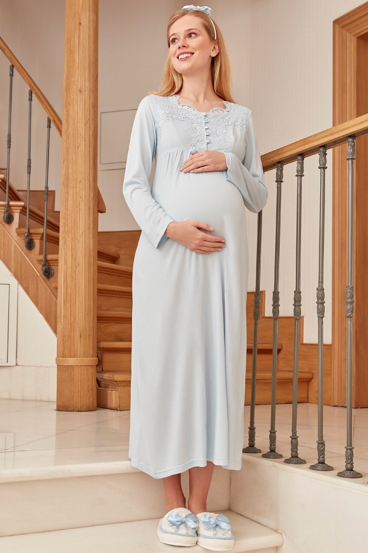 Shopymommy 5774 Lace Embroidered Maternity & Nursing Nightgown