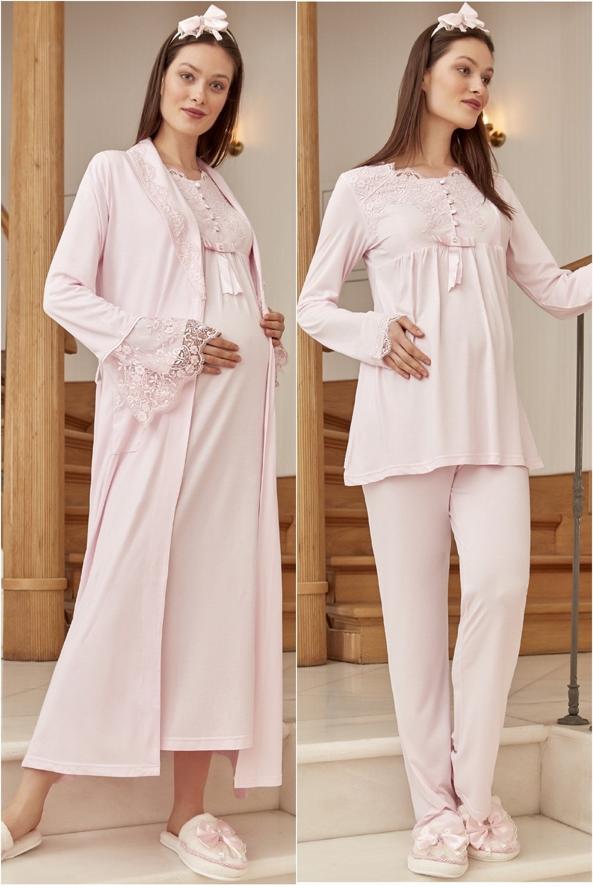 Shopymommy 5927 Flower Pattern Maternity & Nursing Pajamas Fuchsia
