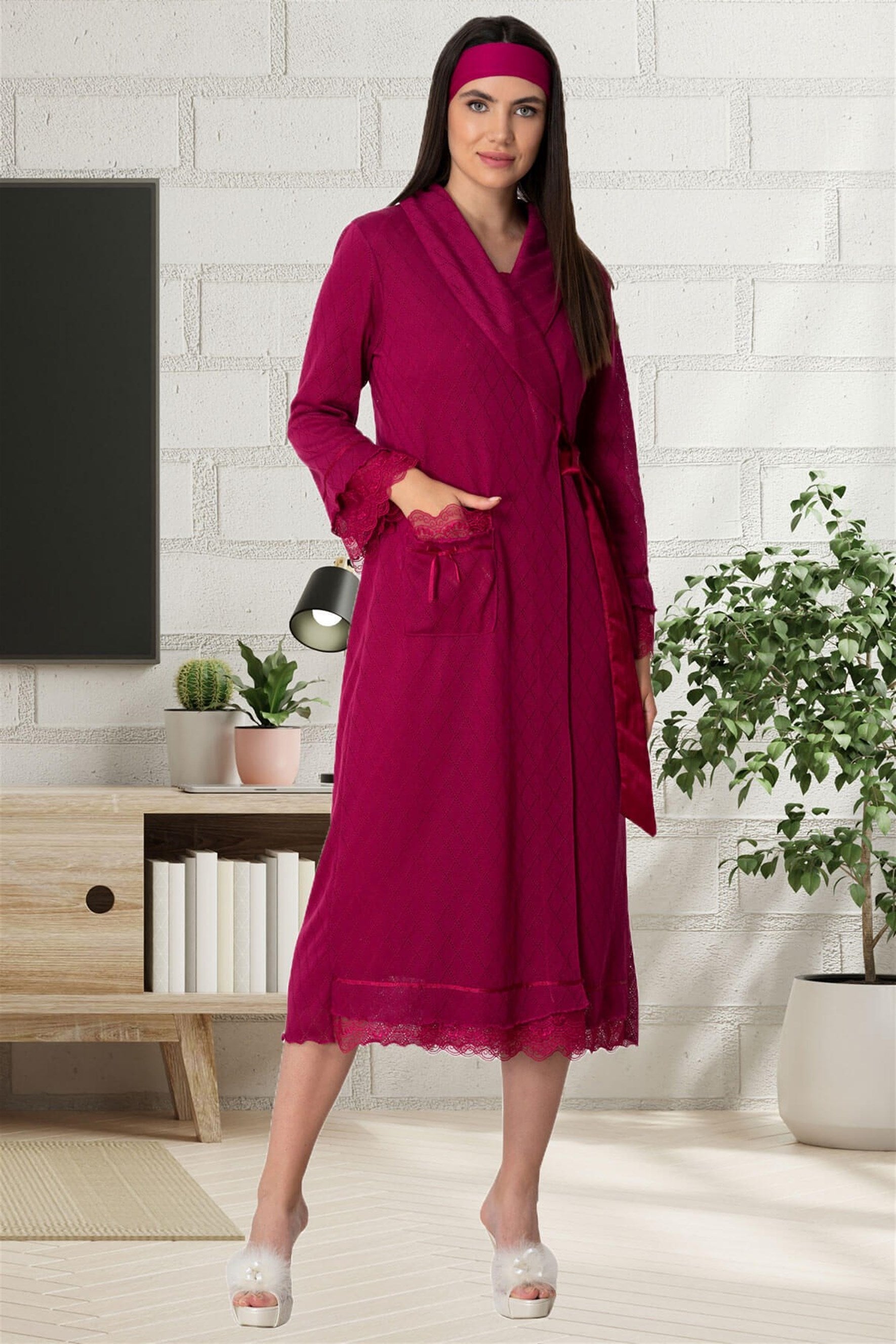 Shopymommy 5520 Knitwear Guipure Maternity Robe Fuchsia