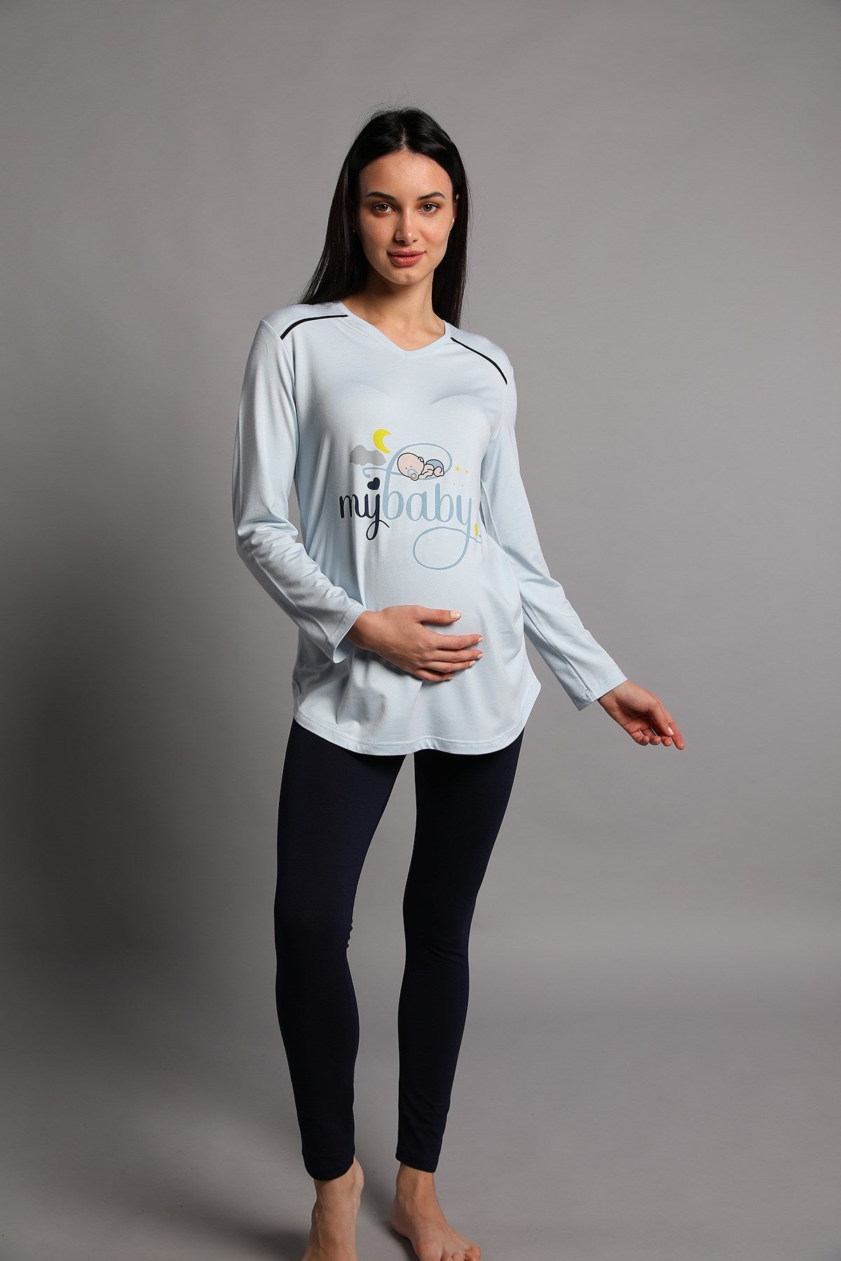 Shopymommy 5345 My Baby Maternity T-Shirt & Tights Set Blue
