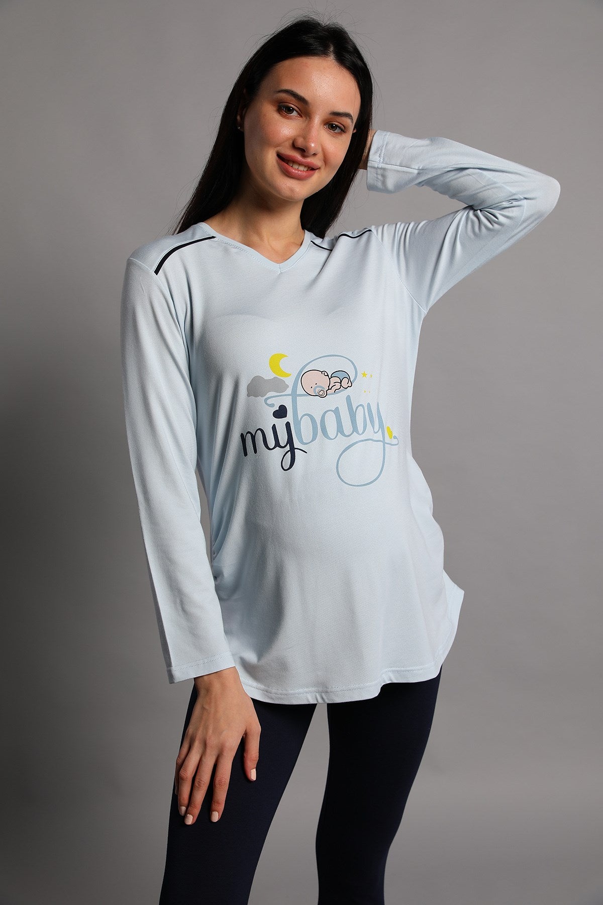 Shopymommy 5345 My Baby Maternity T-Shirt & Tights Set Blue