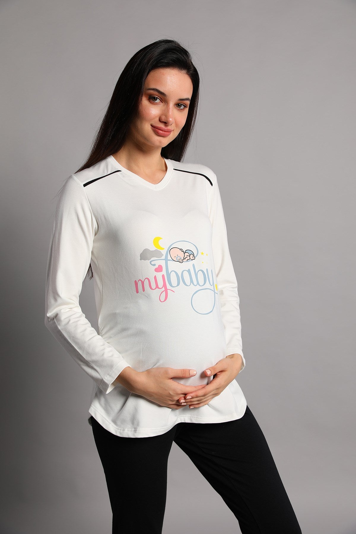 Shopymommy 5345 My Baby Maternity T-Shirt & Tights Set Ecru